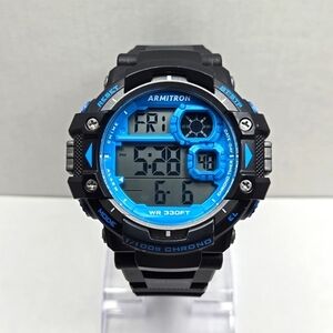 Armitron Pro Sport 408309 Digital Chronograph Watch New Battery Blue Black